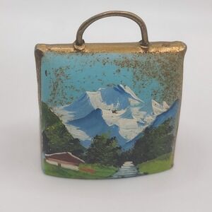 Vintage Metal Cow Bell Handpainted Flowers Swiss Mountains